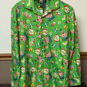 Nickelodeon SpongeBob Green Festive Men's Button Down Shirt